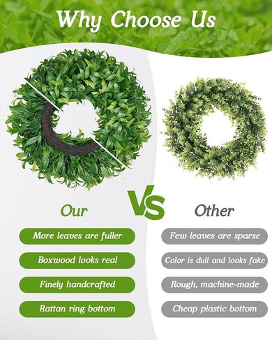 Vlorart 24 Inch Large Greenery Wreath for Front Door, Artificial Green Leaves Spring Summer Door Wreaths, Boxwood Wreath for Indoor Outdoor Farmhouse Home Wall Window Wedding Decor All Season Wreaths in Saudi Arabia