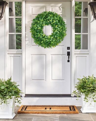 Vlorart 24 Inch Large Greenery Wreath for Front Door, Artificial Green Leaves Spring Summer Door Wreaths, Boxwood Wreath for Indoor Outdoor Farmhouse Home Wall Window Wedding Decor All Season Wreaths in Saudi Arabia