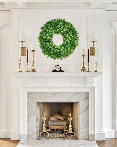 Vlorart 24 Inch Large Greenery Wreath for Front Door, Artificial Green Leaves Spring Summer Door Wreaths, Boxwood Wreath for Indoor Outdoor Farmhouse Home Wall Window Wedding Decor All Season Wreaths in Saudi Arabia