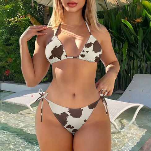 ملابس سباحة بكيني نسائية مكونة من قطعتين من Irisjudy ملابس سباحة بكيني لطيفة على شكل الفواكه مثلثة سفلية على شكل زهور هاواي ملابس سباحة جانبية بربطة عنق in Kuwait