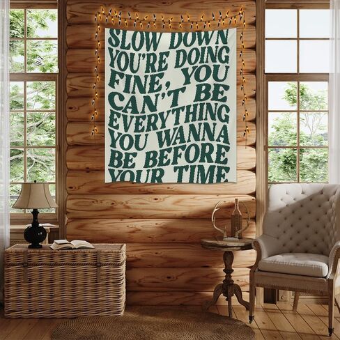 Medpol Slow Down You're Doing Fine Wall Tapestry Green Motivational Decorative Wall Tapestry Trendy Inspirational Quotes Tapestries for Office Home Preppy Dorm Decor Aesthetic 24x36inch in Saudi Arabia