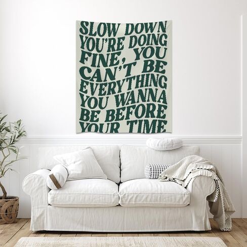 Medpol Slow Down You're Doing Fine Wall Tapestry Green Motivational Decorative Wall Tapestry Trendy Inspirational Quotes Tapestries for Office Home Preppy Dorm Decor Aesthetic 24x36inch in Saudi Arabia