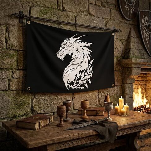 FAMXAKAFLY Medieval Dragon Flag 2x3 Ft Cool Dragon Tapestries Fantasy Wall Hanging Tapestry for Living Room Bedroom Man Cave Decor in Saudi Arabia
