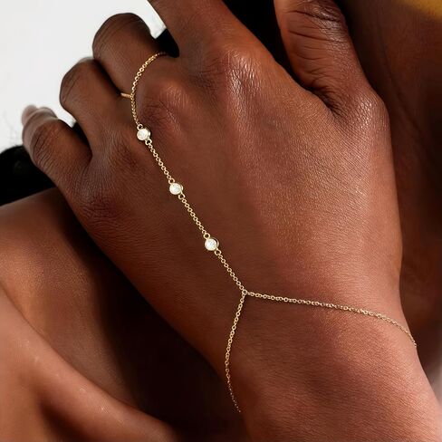 3PCS Gold Hand Chain Bracelets and 4 Pairs Flower Earrings for Women, Stack Bracelets Set Adjustable, Trendy Dainty Ring Bracelet Hand Chain in Saudi Arabia