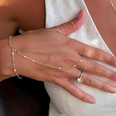 3PCS Gold Hand Chain Bracelets and 4 Pairs Flower Earrings for Women, Stack Bracelets Set Adjustable, Trendy Dainty Ring Bracelet Hand Chain in Saudi Arabia