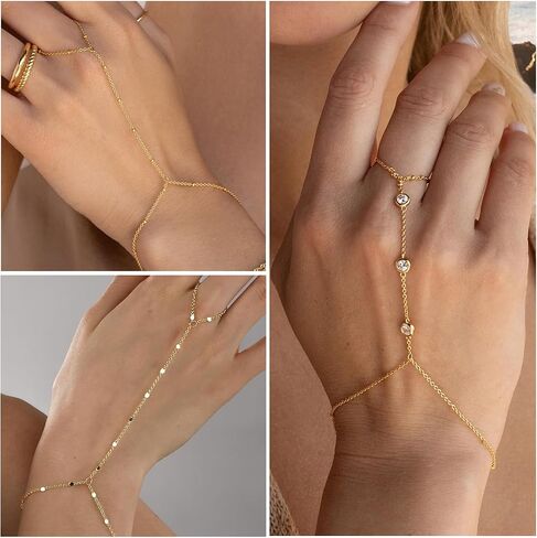 3PCS Gold Hand Chain Bracelets and 4 Pairs Flower Earrings for Women, Stack Bracelets Set Adjustable, Trendy Dainty Ring Bracelet Hand Chain in Saudi Arabia