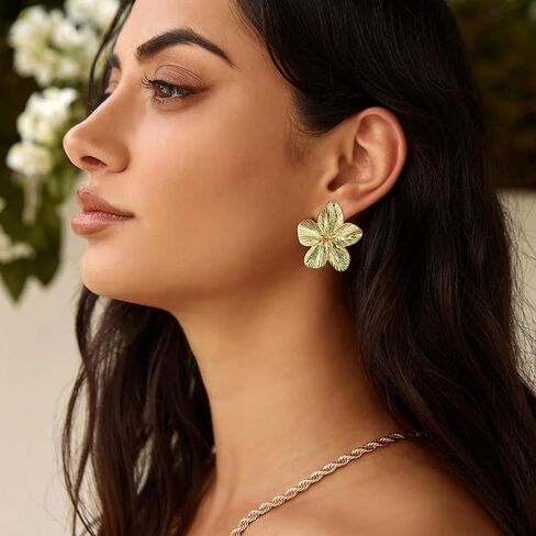 3PCS Gold Hand Chain Bracelets and 4 Pairs Flower Earrings for Women, Stack Bracelets Set Adjustable, Trendy Dainty Ring Bracelet Hand Chain in Saudi Arabia