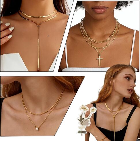 Gold Jewelry Set for Women Gold Plated Chunky Layered Necklace Chain Bracelet Stackable Ring Hoop Earrings Jewelry Accessories Gifts in Saudi Arabia