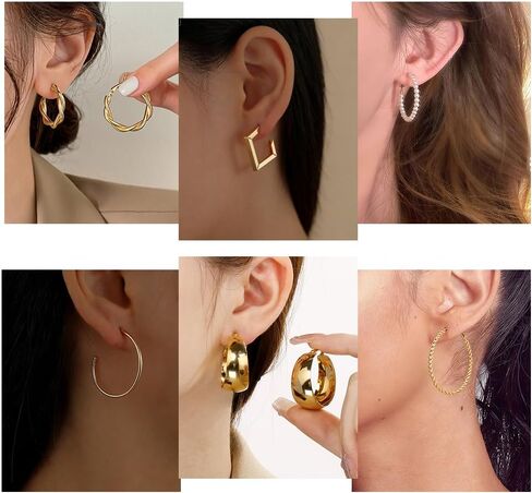 Gold Jewelry Set for Women Gold Plated Chunky Layered Necklace Chain Bracelet Stackable Ring Hoop Earrings Jewelry Accessories Gifts in Saudi Arabia