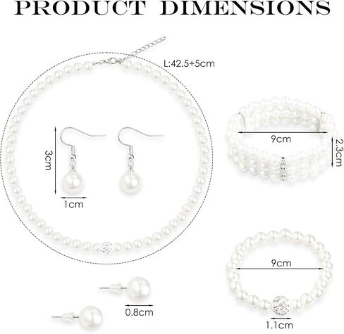 5Pcs Faux Pearl Jewelry Set for Women Adult Pearls Costume Jewelry Simulated Rhinestone Necklace Earrings Bracelet Set for Wedding Mother's Day Bridal Shower Party Accessories in Saudi Arabia