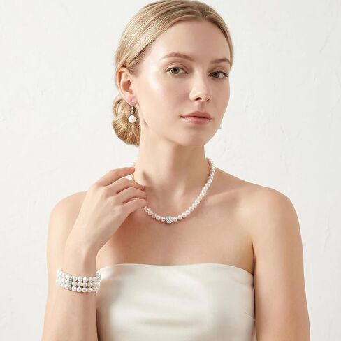 5Pcs Faux Pearl Jewelry Set for Women Adult Pearls Costume Jewelry Simulated Rhinestone Necklace Earrings Bracelet Set for Wedding Mother's Day Bridal Shower Party Accessories in Saudi Arabia