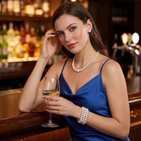 5Pcs Faux Pearl Jewelry Set for Women Adult Pearls Costume Jewelry Simulated Rhinestone Necklace Earrings Bracelet Set for Wedding Mother's Day Bridal Shower Party Accessories in Saudi Arabia
