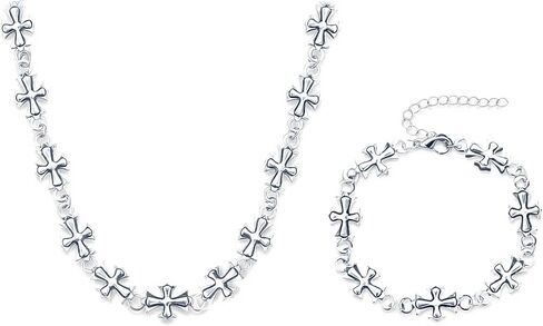 Cross Necklace Bracelet Set for Women and Men | 18K Gold Plated Goth Punk Link Choker Bracelet | Religious Jewelry for Her in Saudi Arabia