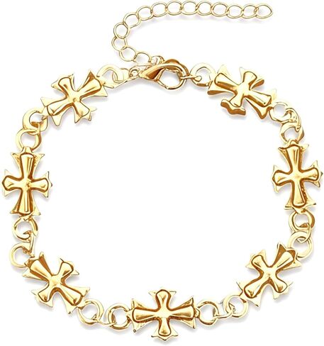 Cross Necklace Bracelet Set for Women and Men | 18K Gold Plated Goth Punk Link Choker Bracelet | Religious Jewelry for Her in Saudi Arabia