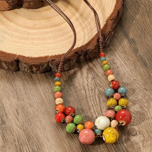 3 Pcs Hippie Boho Colorful Ceramic Beaded Necklace Bracelet and Earrings Set for Women Bohemian Adjustable Chunky Round Beads Strand Statement Necklace Fashion Summer Colorful Beaded Earrings Jewelry Gift in Saudi Arabia