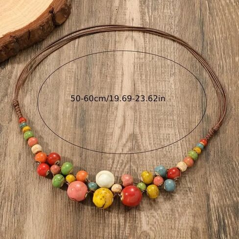 3 Pcs Hippie Boho Colorful Ceramic Beaded Necklace Bracelet and Earrings Set for Women Bohemian Adjustable Chunky Round Beads Strand Statement Necklace Fashion Summer Colorful Beaded Earrings Jewelry Gift in Saudi Arabia