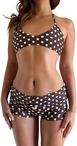 Womens Polka Dot Bikini Sets Triangle Halter Crop Top Boyshort Bottom Two Piece Swimsuit Y2K Sexy Summer Swimwear in Saudi Arabia