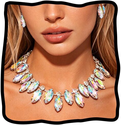 JEAIRTS Rhinestone Choker Necklace and Earrings Set Silver Crystal Statement Prom Wedding Bridal Jewelry Sets for Women in Kuwait