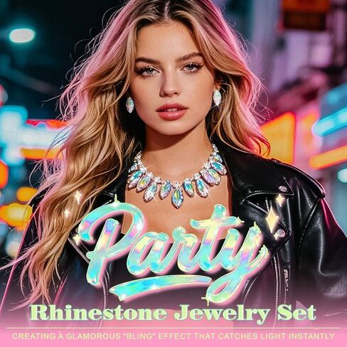 JEAIRTS Rhinestone Choker Necklace and Earrings Set Silver Crystal Statement Prom Wedding Bridal Jewelry Sets for Women in Kuwait