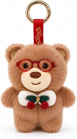 Cute Bear Plush Keychain with Red Glasses Fluffy Teddy Bear Bag Charm for Purse Backpack Keys Gift for Girls Women in Saudi Arabia
