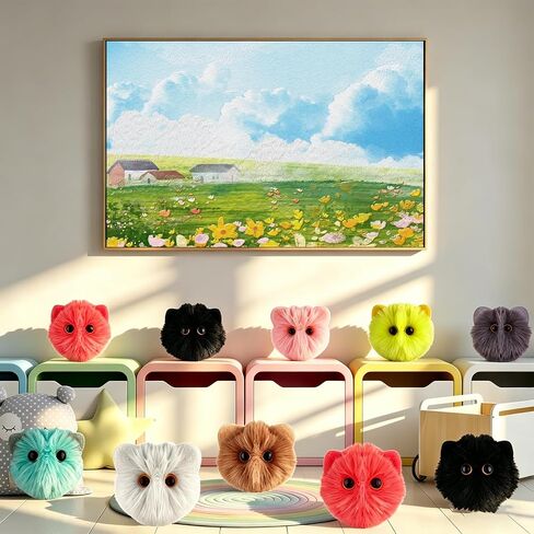 24 Pack Cat Plush Keychains Bulk - 8 Colors Fluffy Pom Pom Bag Charms with Metal Key Ring Cute Stuffed Animal Cat Keyrings for Handbags Backpacks Gifts for Women Girls Cat Lovers in Saudi Arabia
