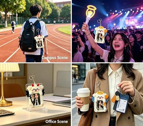 Photocard Holder, 2 Pack Angel & Devil Puppy Pair, Plush Photo Card Keychain, Clear Protective Sleeve, 3 Inch Size, Dual Hanging Clasps for Kpop Fans Backpack Charm Gift Concert in Saudi Arabia
