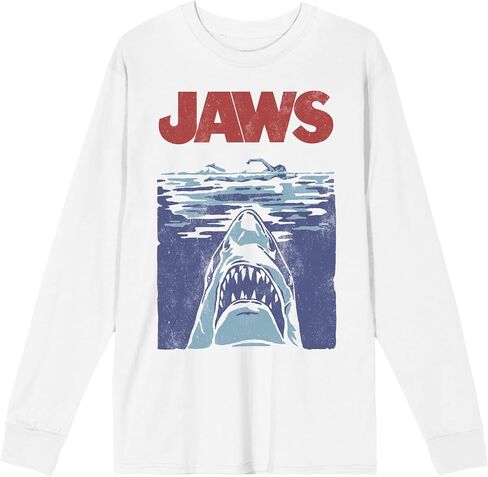 Jaws Vintage 3-Color Iconic Poster Adult White Crew Neck Long Sleeve Shirt-XL in Kuwait