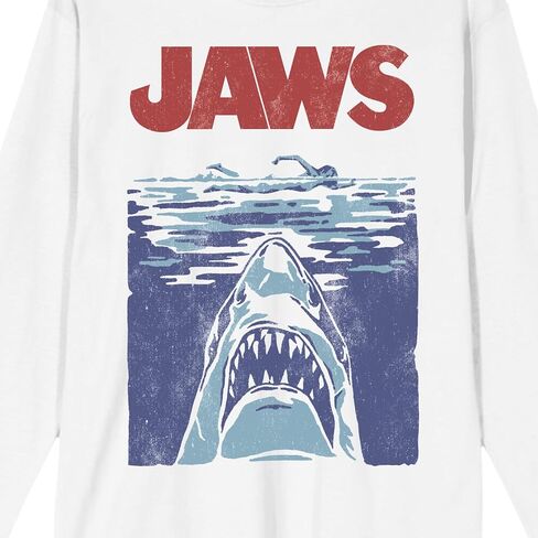 Jaws Vintage 3-Color Iconic Poster Adult White Crew Neck Long Sleeve Shirt-XL in Kuwait