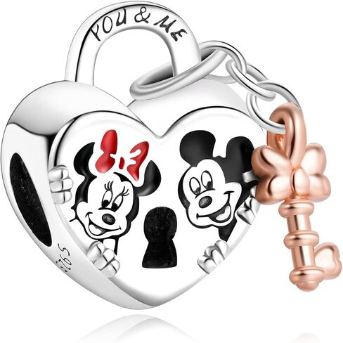 Jewelry Charm Mouse Padlock Charm Beads fit Bracelets Necklace,925 Sterling Silver Pendant Beads,Christmas Halloween Birthday Valentine's Day Mother's Day Gifts for Women Wife in Kuwait