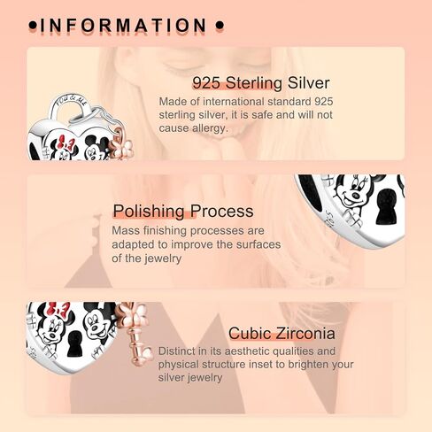 Jewelry Charm Mouse Padlock Charm Beads fit Bracelets Necklace,925 Sterling Silver Pendant Beads,Christmas Halloween Birthday Valentine's Day Mother's Day Gifts for Women Wife in Kuwait