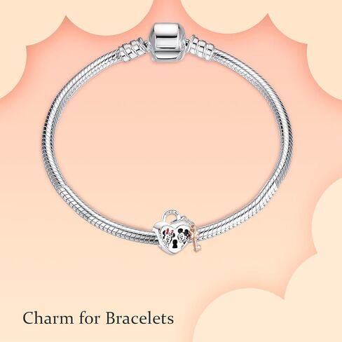 Jewelry Charm Mouse Padlock Charm Beads fit Bracelets Necklace,925 Sterling Silver Pendant Beads,Christmas Halloween Birthday Valentine's Day Mother's Day Gifts for Women Wife in Kuwait