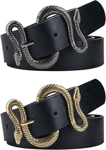 Black Leather Belts for Women,Womens Black Belts With for Jeans with Gold Buckle, 2pack Length 120cm in Saudi Arabia