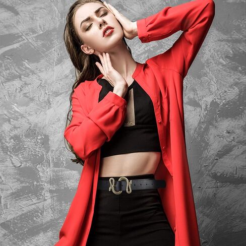 Black Leather Belts for Women,Womens Black Belts With for Jeans with Gold Buckle, 2pack Length 120cm in Saudi Arabia
