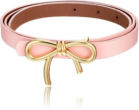 Ymapinc Light Pink Belt Women, PU Leather Adjustable Bow Skinny Belt for Dresses Jeans Pants Shirts, Elegant Stylish Ladies Decorative Fashion Accessory in Kuwait