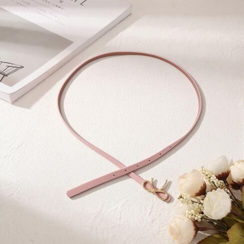 Ymapinc Light Pink Belt Women, PU Leather Adjustable Bow Skinny Belt for Dresses Jeans Pants Shirts, Elegant Stylish Ladies Decorative Fashion Accessory in Kuwait