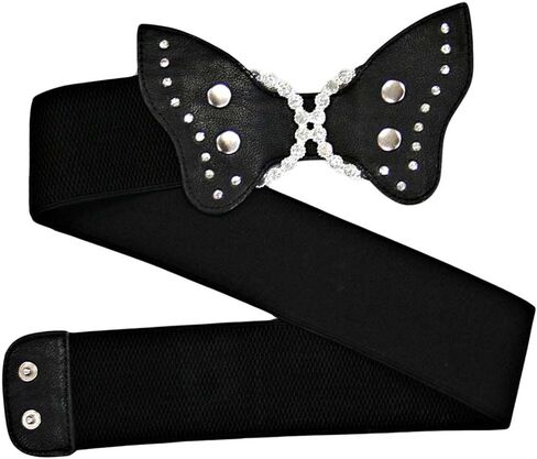 Luxury Divas Black Butterfly Elastic Belt With Rhinestone Buckle in Saudi Arabia