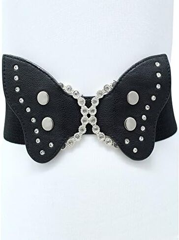 Luxury Divas Black Butterfly Elastic Belt With Rhinestone Buckle in Saudi Arabia