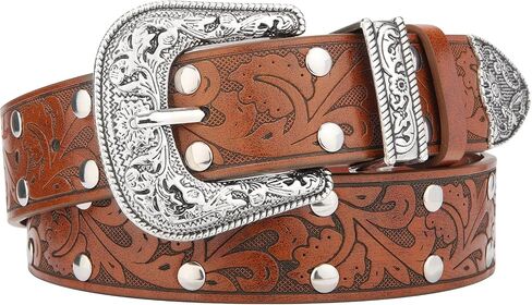 Kajeer Western Belt for Women, Women Cowboy Belt Vintage Engraved Rivet Cowgirl Country PU Leather Belt for Pants Jean in Saudi Arabia