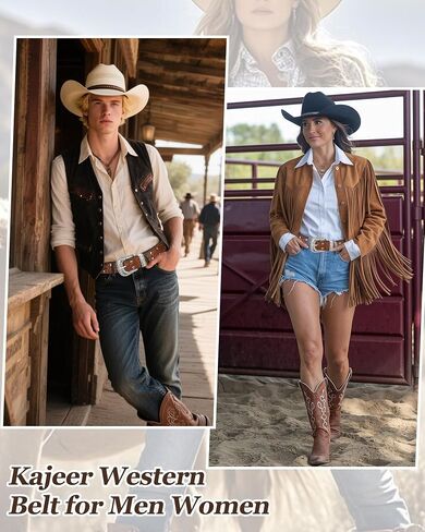 Kajeer Western Belt for Women, Women Cowboy Belt Vintage Engraved Rivet Cowgirl Country PU Leather Belt for Pants Jean in Saudi Arabia