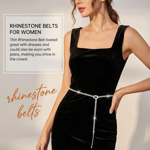 Rhinestone Belt for Formal Dress, Silver Waist Belts Crystal Chain Belt for Dress Bridal Sparkle Thin Belts for Women Wedding Party in Saudi Arabia