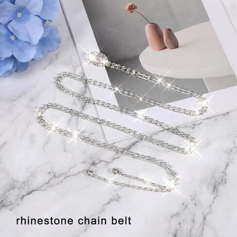 Rhinestone Belt for Formal Dress, Silver Waist Belts Crystal Chain Belt for Dress Bridal Sparkle Thin Belts for Women Wedding Party in Saudi Arabia