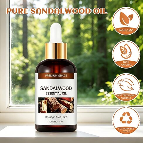 Sandalwood Essential Oils for Skin Care, Hair Care, 100% Natural Aromatherapy Oil 4 Fl Oz, Large Volume Sandalwood Oil for Aromatherapy Diffuser, DIY Fragrance and Relaxation in Saudi Arabia
