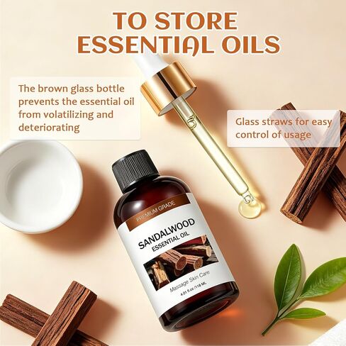 Sandalwood Essential Oils for Skin Care, Hair Care, 100% Natural Aromatherapy Oil 4 Fl Oz, Large Volume Sandalwood Oil for Aromatherapy Diffuser, DIY Fragrance and Relaxation in Saudi Arabia