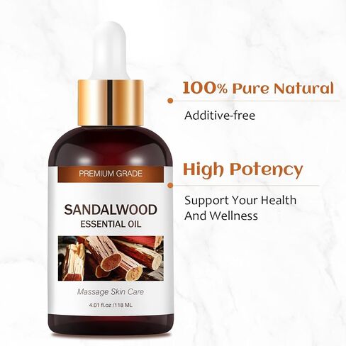 Sandalwood Essential Oils for Skin Care, Hair Care, 100% Natural Aromatherapy Oil 4 Fl Oz, Large Volume Sandalwood Oil for Aromatherapy Diffuser, DIY Fragrance and Relaxation in Saudi Arabia