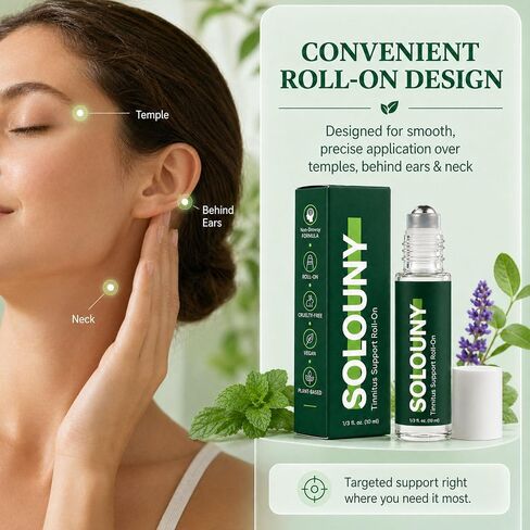 Solouny Tinnitus Roll On, Plant-Based Formula with Helichrysum, Juniper Berry, Basil Extract, Fast Absorption, 15ML in Saudi Arabia