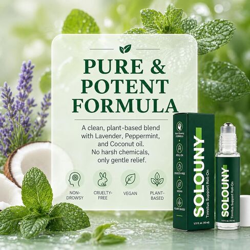 Solouny Tinnitus Roll On, Plant-Based Formula with Helichrysum, Juniper Berry, Basil Extract, Fast Absorption, 15ML in Saudi Arabia