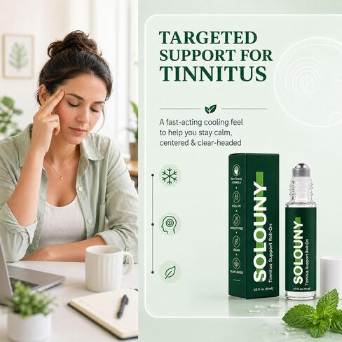Solouny Tinnitus Roll On, Plant-Based Formula with Helichrysum, Juniper Berry, Basil Extract, Fast Absorption, 15ML in Saudi Arabia