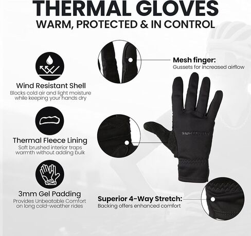 ALMSTHRE Thermal Cycling Gloves | Midnight Black, | Lightweight Full-Finger Riding Gloves, Breathable Stretch Fabric, Anti-Slip Grip | Ideal for Road Cycling, Commuting & Fitness Training in Saudi Arabia