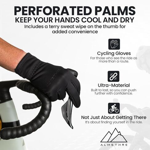 ALMSTHRE Thermal Cycling Gloves | Midnight Black, | Lightweight Full-Finger Riding Gloves, Breathable Stretch Fabric, Anti-Slip Grip | Ideal for Road Cycling, Commuting & Fitness Training in Saudi Arabia