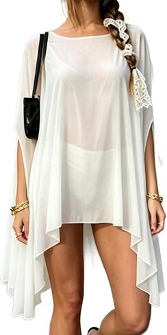 Miqil Women Flowy Sheer Mesh See Through Bolero Shawl Sexy Irregular High Low Hem Lightweight Poncho Shrug Beach Coverup Cape in Saudi Arabia